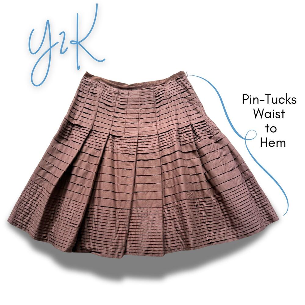 Vintage Y2k Brown Skirt Summer Cotton PinTuck Vacation Beach Casual Coastal Knee